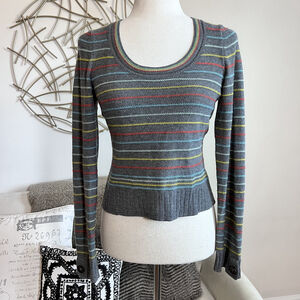 Anthropologie Sweater Womens Gray Striped Wool Cashmere Scoop Neck Pullover